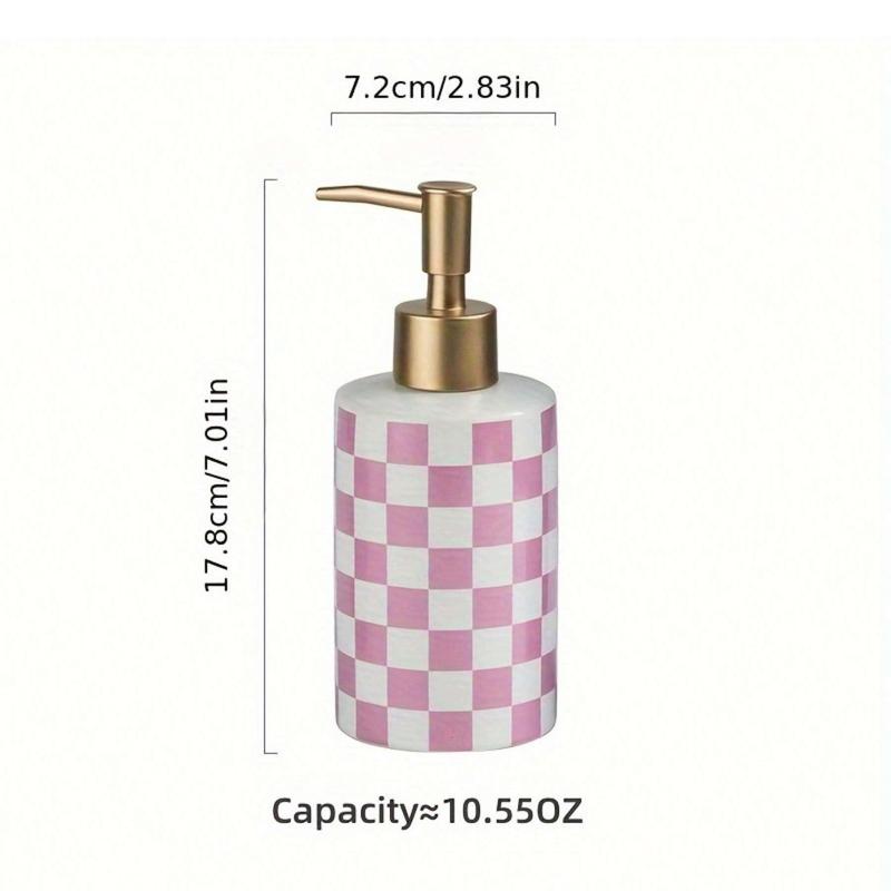 Checkerboard Pattern Ceramic Soap Dispenser, 10.55oz Soap Dispenser with Manual Pump, Refillable Empty Container for Shampoo, Body Wash, Hand Soap