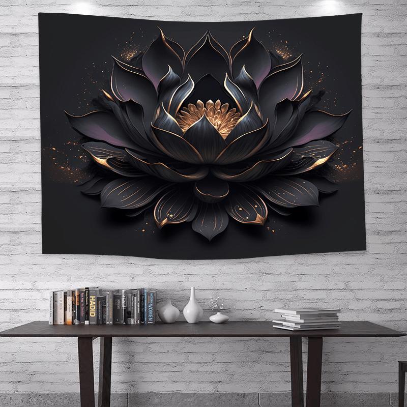 Black Lotus Tapestry, Black Tapestry For Bedroom Polyester Decoration For Bedroom Home Party Indoor And Outdoor Perfect Festival Gifts For Yourself And Your Friends