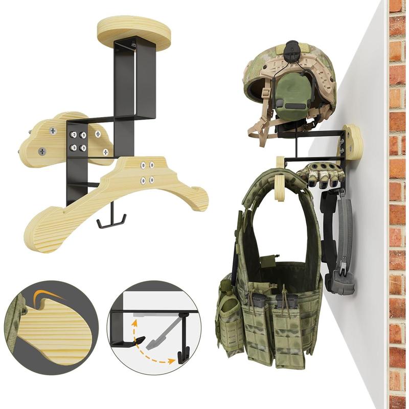 Tactical Gear Wall Mount,Wood Motorcycle Jacket Hanger,Tactical Helmet Holder,Motorcycle Gear Rack,Tactical Vest Wall Mount for Motorcycle Football Police Cycling Skiing