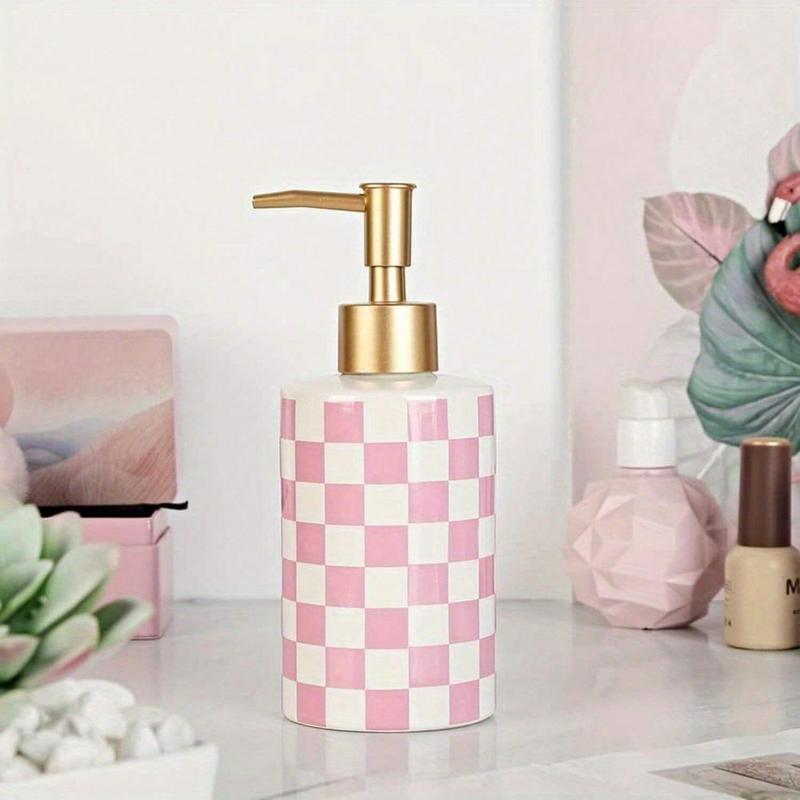 Checkerboard Pattern Ceramic Soap Dispenser, 10.55oz Soap Dispenser with Manual Pump, Refillable Empty Container for Shampoo, Body Wash, Hand Soap