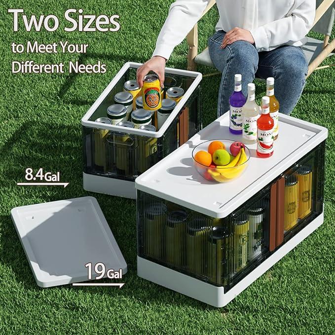 19 Gal Folding Cabinet Storage Box, Stackable Cube Storage Organizer, White, 25.19 x 15.74 x 14.5 inches, 1 Pack Collapsible Transparent Waterproof Laundry Lightweight