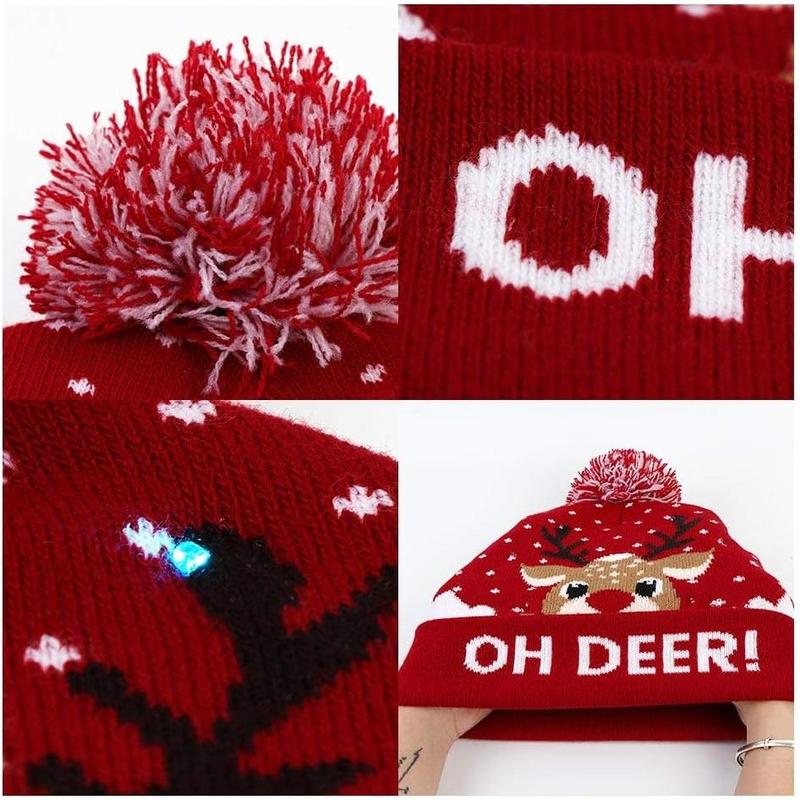 Light Up Christmas Hat, LED Christmas Beanie Unisex Knitted Beanie Holiday Hat for Xmas Party