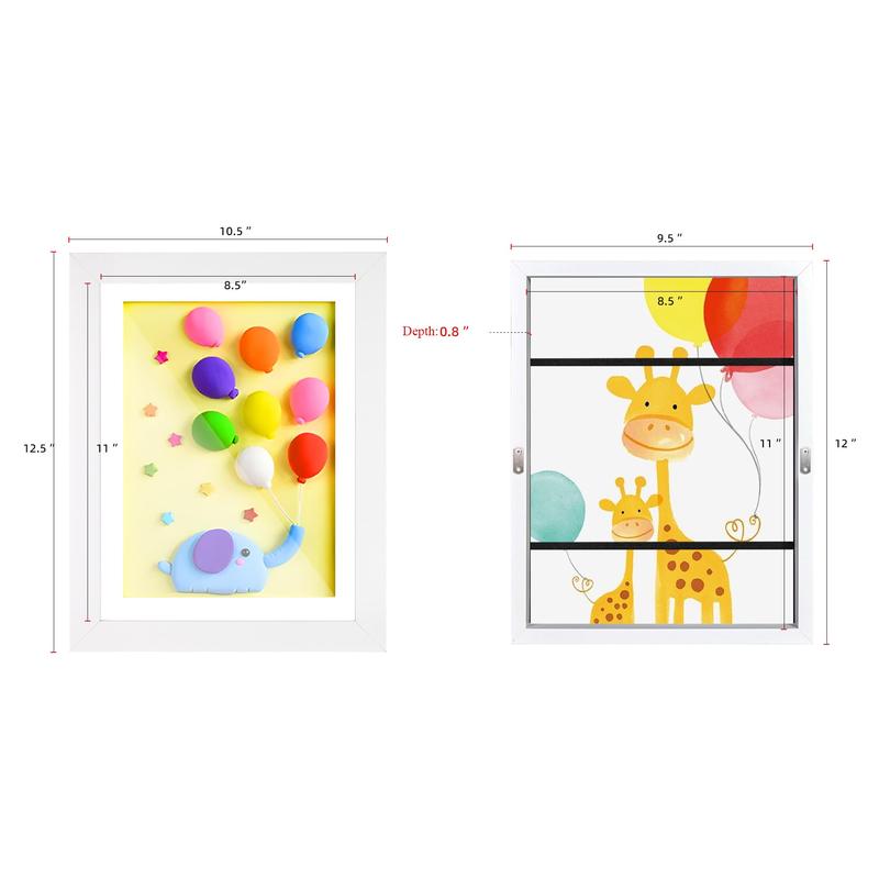 Kids Artwork Frames - Changeable,3-Pack 8.5x11. Front Loading. White. Holds 180 Pcs. For Drawings, Crafts, Diplomas