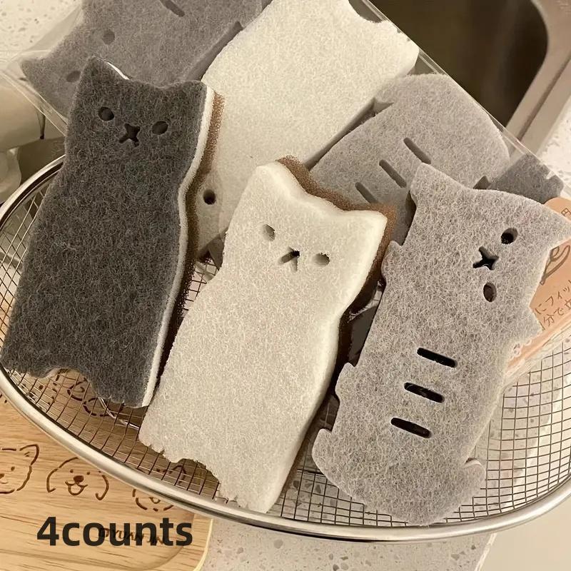 Random Color Cute Cat Design Sponge, Kitchen Cleaning Sponge, Household Cleaning Tool, Cleaning Sponges for Kitchen Bathroom, Kitchen Accessories