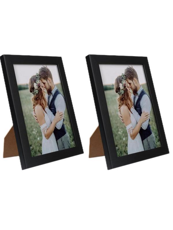 2-pack 5x7 picture frames, black picture frames for wall and tabletop display, durable plastic picture frames with clear plexiglass,