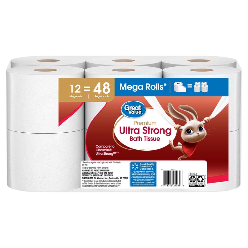 Great Value Ultra Strong Toilet Paper, 12 Mega Rolls