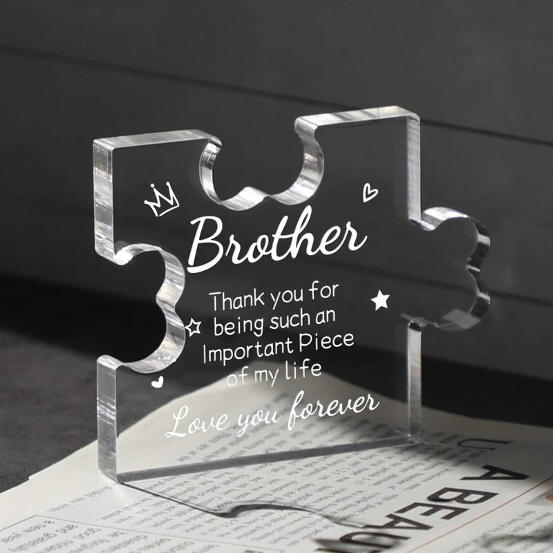 Gifts for Men Boys Acrylic Puzzle Plaque - Birthday Gifts for Brother 3.35 x 2.76 Inch Desk Decorations - Brother Son Nephew Grandson Fathers Day Graduation Gifts from Sister Brother Dad Lightweight