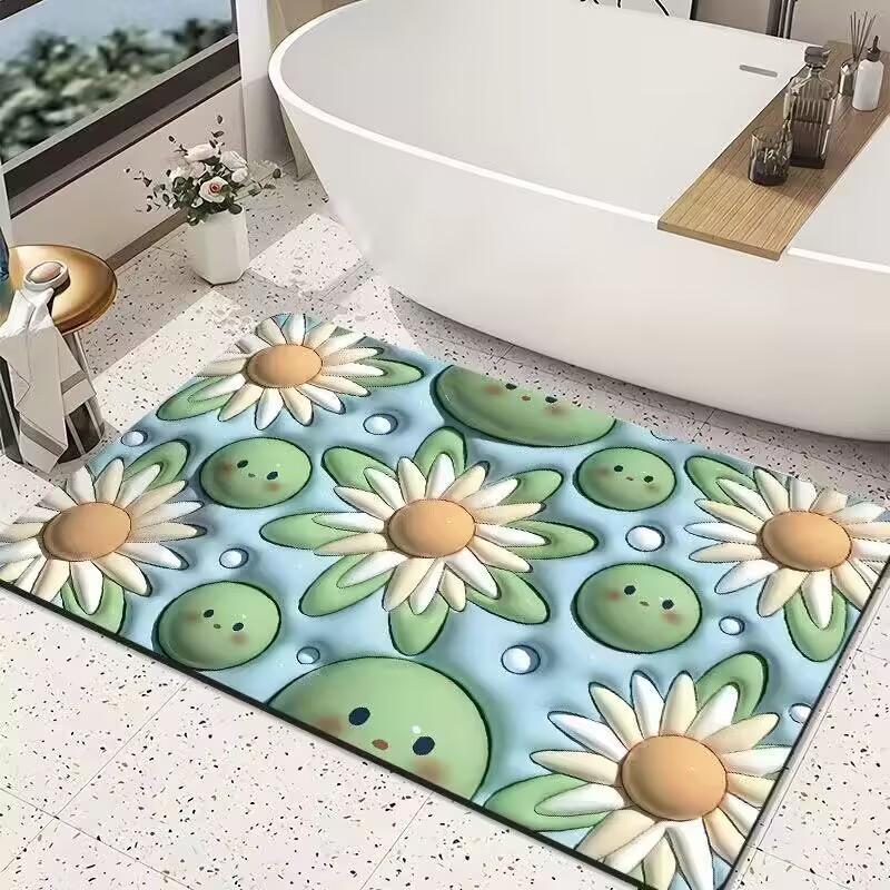 3D Fruit & Flower Pattern Bath Mat, 1 Count Non-slip Soft Absorbent Bathroom Mat, Decorative Carpet for Home Bathroom Kitchen