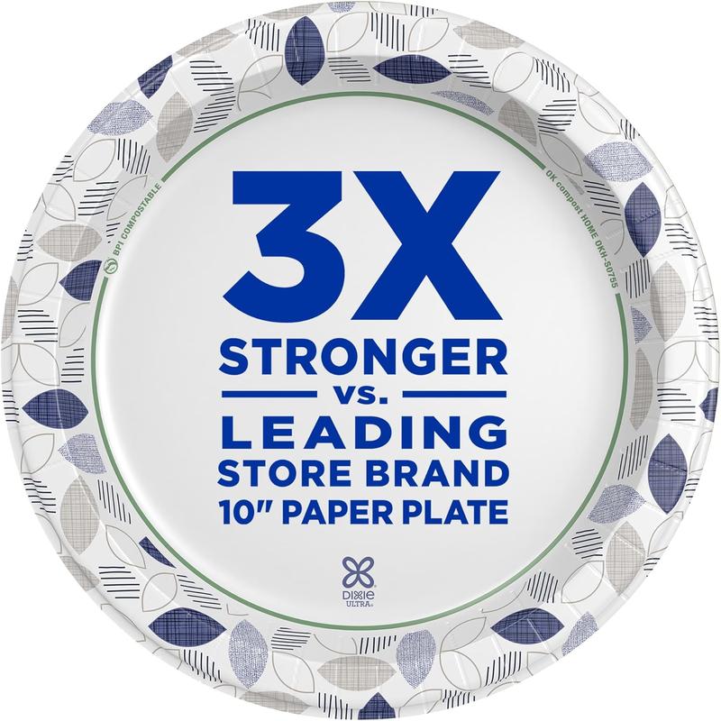 Ultra, Large Paper Plates, 10 Inch, 172 Count, 3X Stronger, Heavy Duty, Microwave-Safe, Soak-Proof, Cut Resistant, Disposable Plates For Heavy, Messy Meals