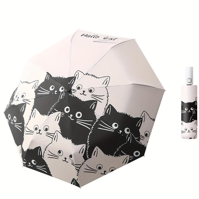 Cartoon Cat Pattern Umbrella, Sunny and Rainy Dual-use UV Protection Automatic Umbrella, Thickened and Reinforced Umbrella Frame for Daily Use