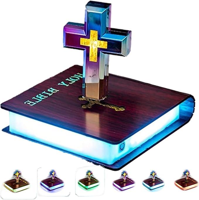 Handmade Levitating Cross, Floating Cross Lamp, Magnetic Levitating Holy Cross Bible Nightlight, Floating Cross Magnetic on Bible Nightlight Decoration for Christian Girl