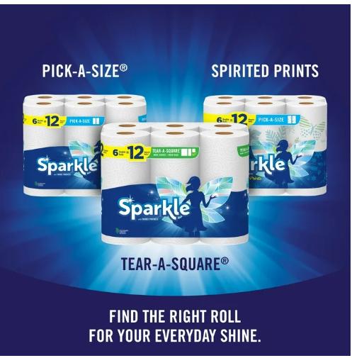 Sparkle Tear-a-Square Paper Towels, 12 Double Rolls