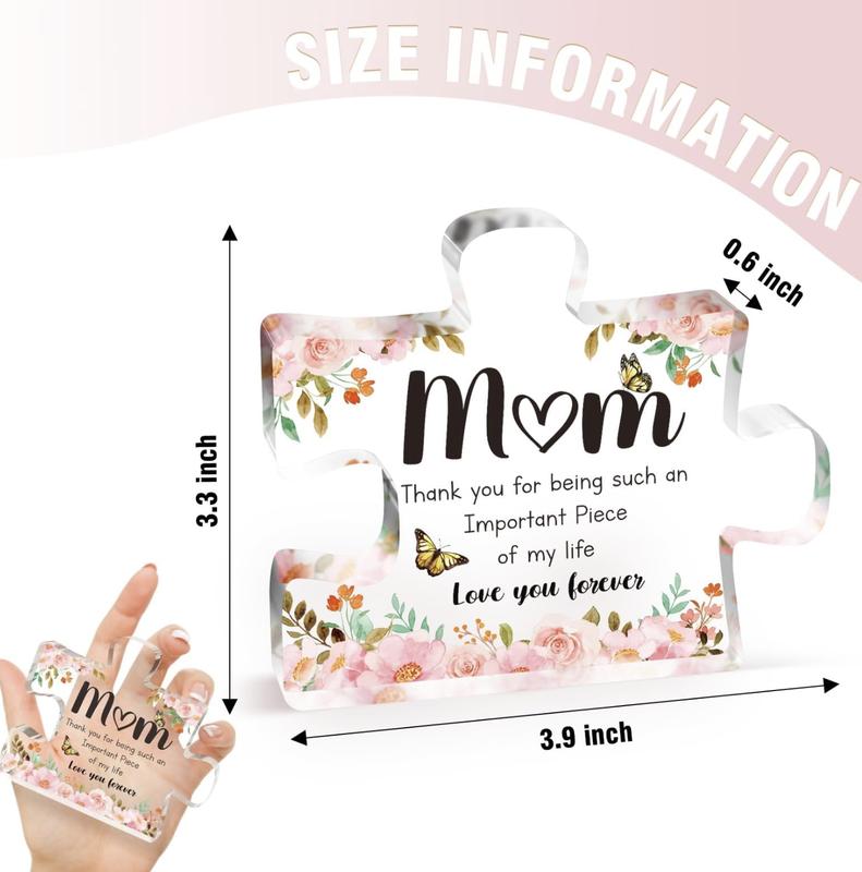 Mom Love Your Forever Gifts for Mom - Delicate Mom Christmas Gifts from Daughter Son - Engraved Acrylic Block Puzzle Piece - Thanksgiving Birthday Christmas Gifts for Mom Ideas