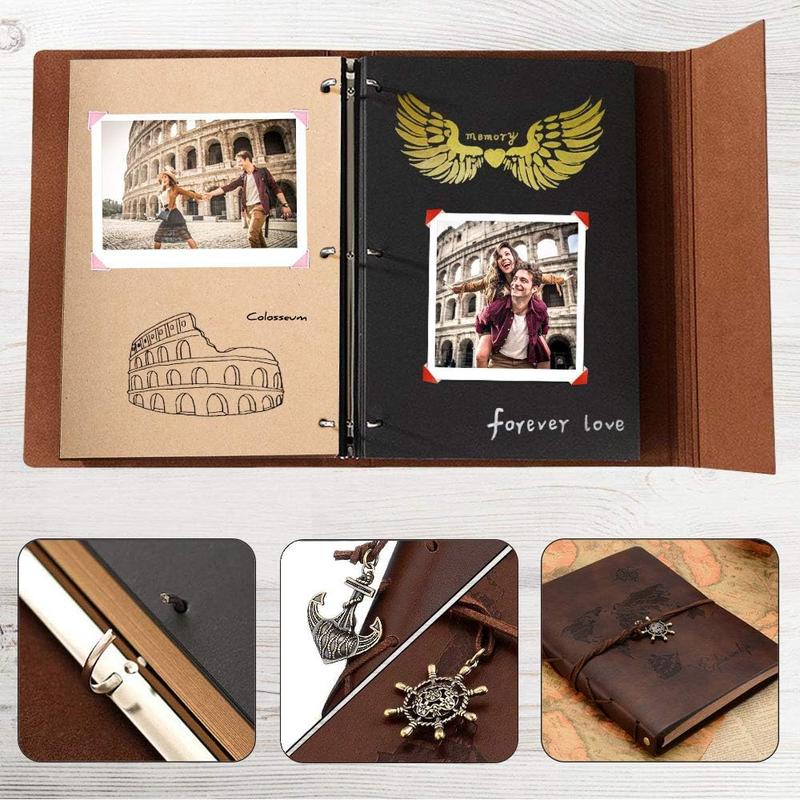 Scrapbook Album,ZEEYUAN Travel Album Leather Photo Album Vintage DIY Memory Photo BScrapbook Album,ZEEYUAN Travel Album Leather Photo Album Vintage DIY Memory Photo Book 60 Pages Our Adventure Book Scrape Bookook 60 Pages Our Adventure Book Scrape Book