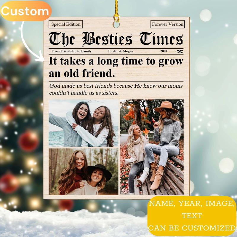 Custom Photo Ornaments, Friendship Gift Newspaper, Friendship Ornaments, Christmas Gifts, Best Friend Birthday Gifts for Her, Friendship Memories