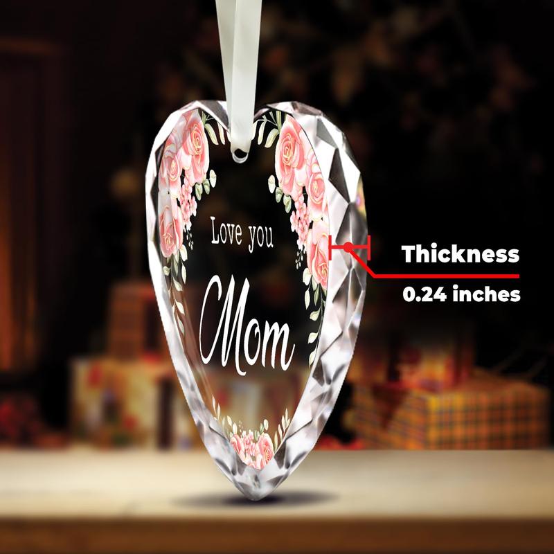 NewEleven Gifts for Mom, Mom Gifts, Mama Gifts, Birthday Gifts for Mom, Gift for Mom from Daughter, Son, Love You Mom Gifts, Thanksgiving, for Mom - Glass Heart Christmas Ornament