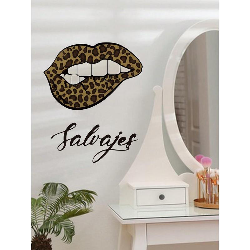 1Pc Leopard Print Sexy Lips Girl Wall Sticker For Bedroom Living Room Hallway Decoration floral pattern