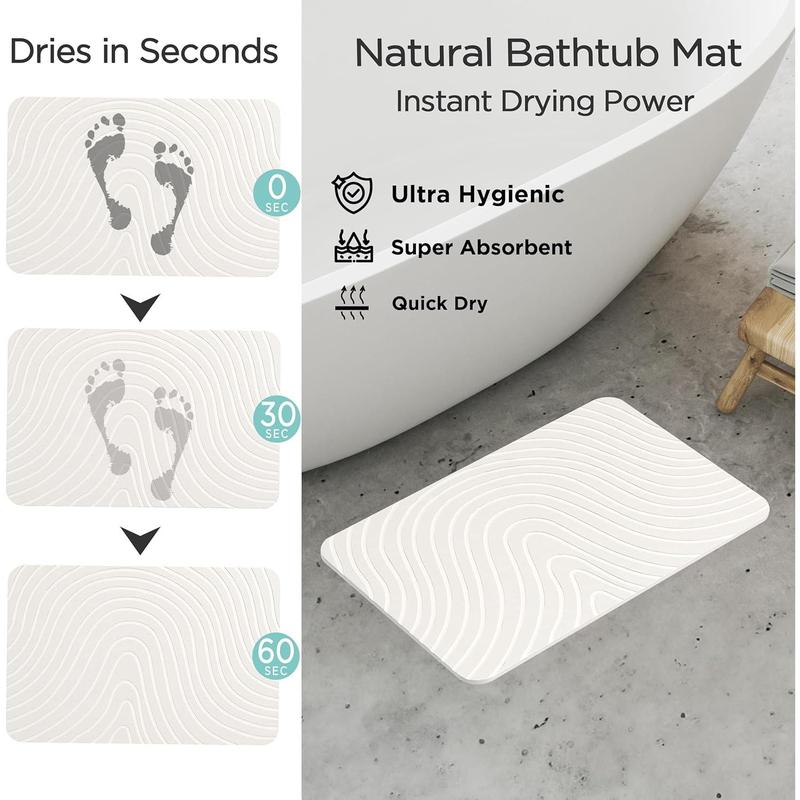 Stone Bath Mat, Diatomaceous Earth Bath Mat Bathmat, Non Slip Super Absorbent Quick Drying Diatomite Stone Bath Shower Mat for Bathroom, 23