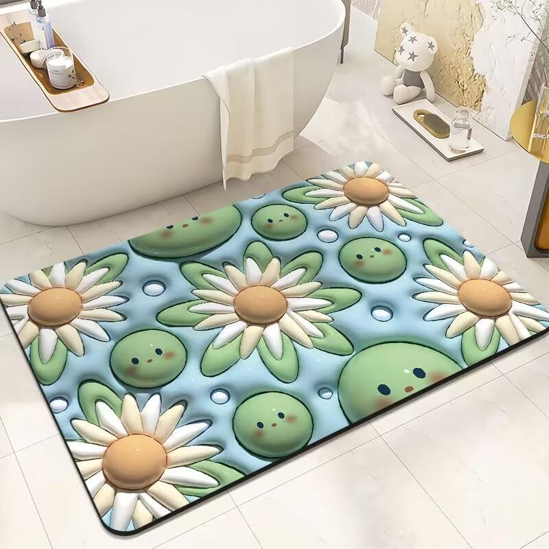 3D Fruit & Flower Pattern Bath Mat, 1 Count Non-slip Soft Absorbent Bathroom Mat, Decorative Carpet for Home Bathroom Kitchen