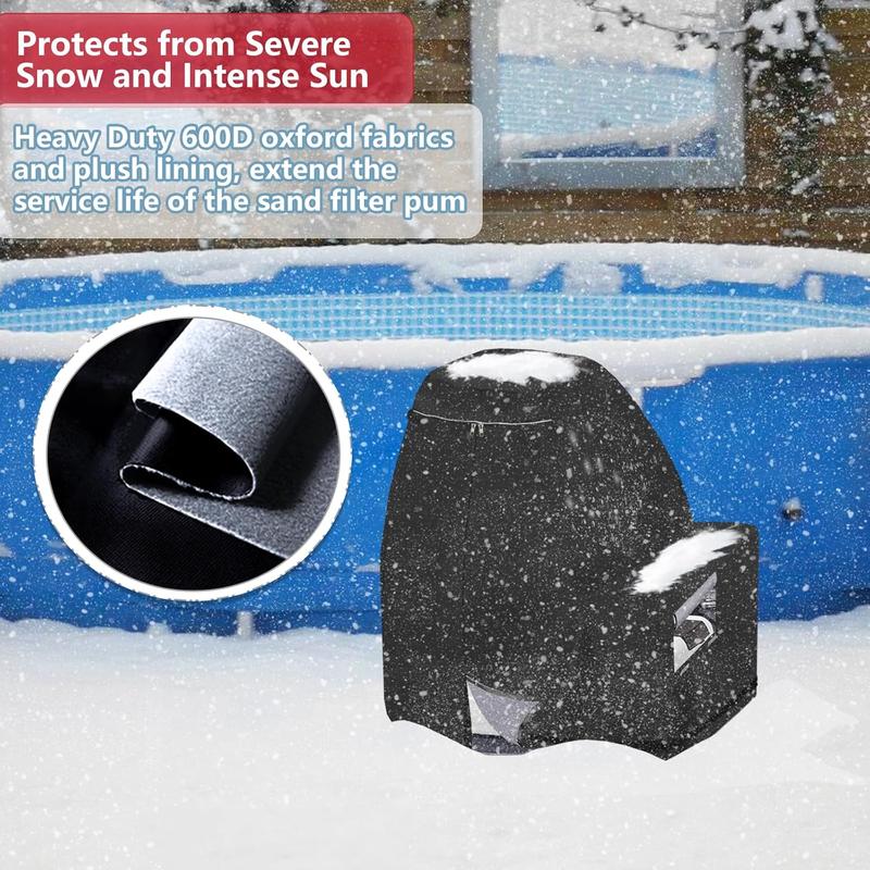 Sand Filter Pump Winter Cover with Plush Lining,Waterproof Above Ground Pool Pump Cover, Protects from Severe Snow and Intense Sun (Universal Style,Black)