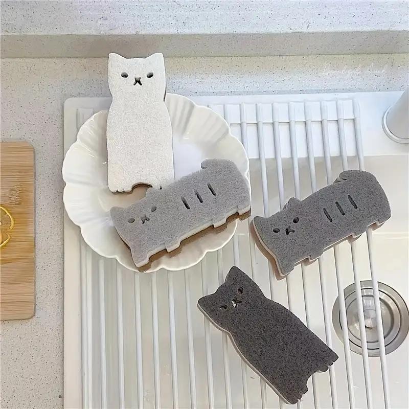 Random Color Cute Cat Design Sponge, Kitchen Cleaning Sponge, Household Cleaning Tool, Cleaning Sponges for Kitchen Bathroom, Kitchen Accessories