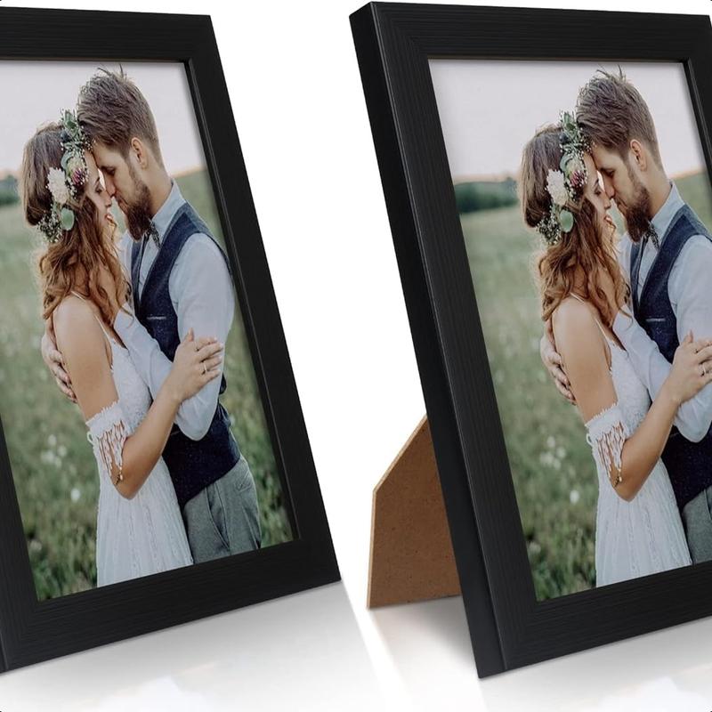 2-pack 5x7 picture frames, black picture frames for wall and tabletop display, durable plastic picture frames with clear plexiglass,