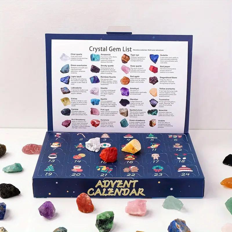 Advent Calendar with 24 Natural Crystal Gemstones, 1 Box 24 Days DIY Surprise Gift, Party Gift for Friends for Christmas