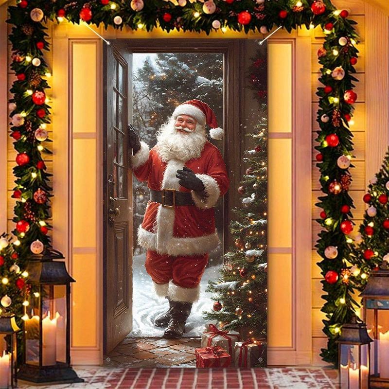 Christmas Door Banner, 1 Count Santa Claus Door Wall Cover, Festive Hanging Banner Decoration, Winter Xmas Decor, Perfect for Indoor & Outdoor Decor