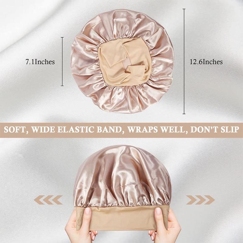 3 Packs Luxurious Satin Bonnet Silk Hair Wrap Set for Curly Hair Elastic Wide Band Women's Sleepwear Accessories for Hair Protection and Style Shower