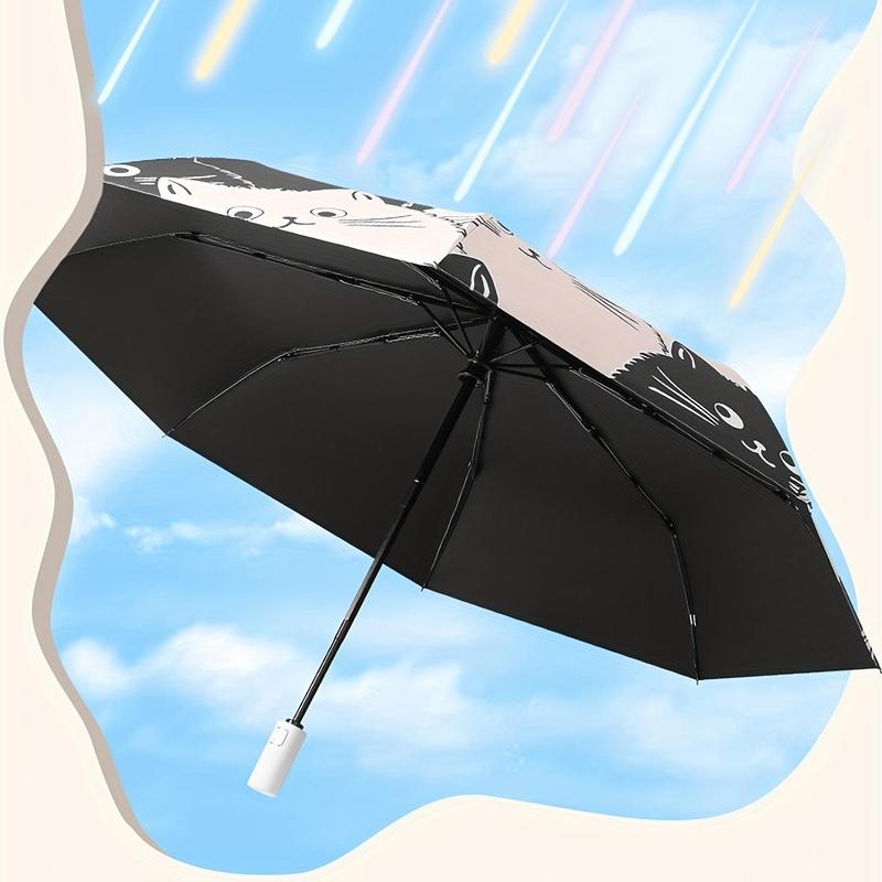 Cartoon Cat Pattern Umbrella, Sunny and Rainy Dual-use UV Protection Automatic Umbrella, Thickened and Reinforced Umbrella Frame for Daily Use