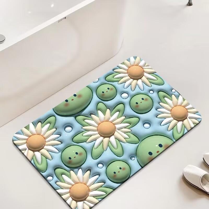 3D Fruit & Flower Pattern Bath Mat, 1 Count Non-slip Soft Absorbent Bathroom Mat, Decorative Carpet for Home Bathroom Kitchen