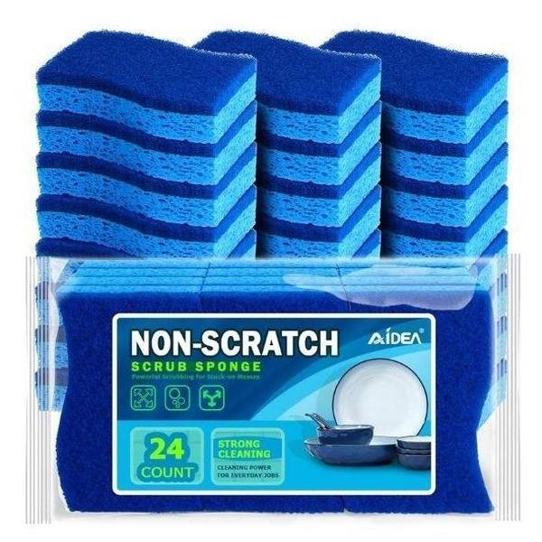 Non-Scratch Scrub Sponge-24Count, Sponges for Dishes, Sponges Kitchen, Cleaning Sponge, Cleans Fast without Scratching, Stands Up to Stuck-on Grime, Cleaning Power for Everyday Jobs