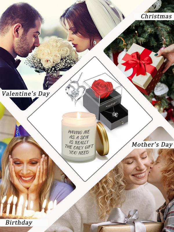 2 Piece Gifts Set For Women Wife , Lavender Aroma Scented Candle With Heart Necklace Rose Box,Gifts For Mom Dad Wife Women , Funny Unique Ideal Gifts for Mother's Day Father's Day Valentine's Day Anniversary Birthday Christmas Stocking Stuffers