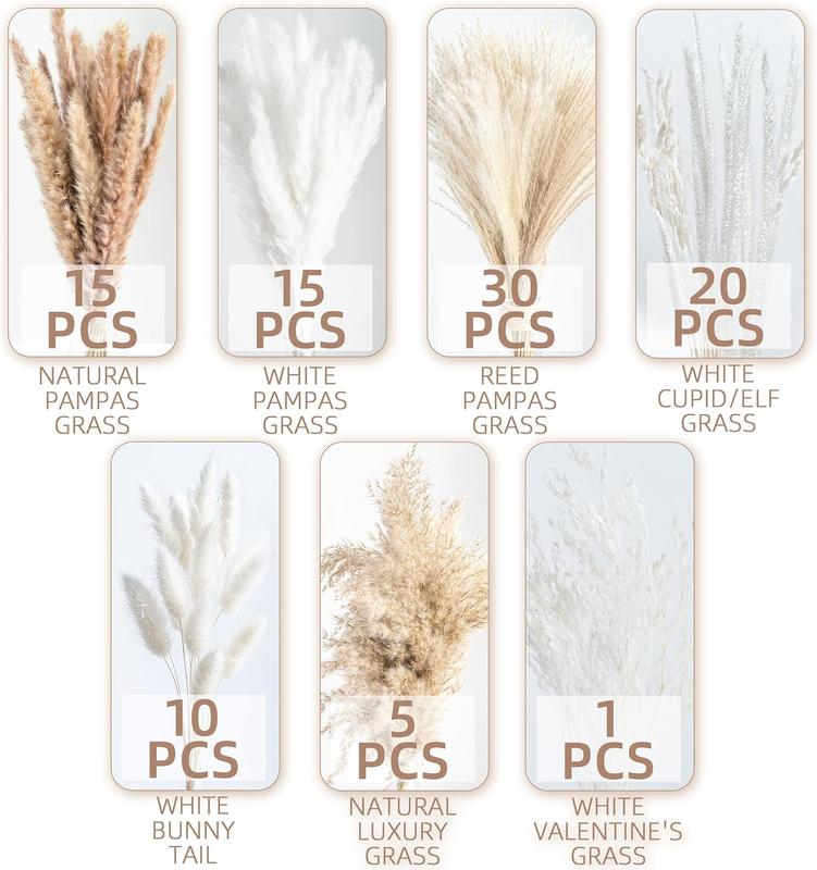 96PCS Natural Dried Pampas Grass Bouquet for Wedding Floral Arrangements Decor Decorative