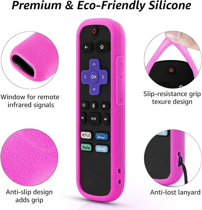 Roku TV Remote Case, 2 Pack, Silicone Protective Controller, Glow in the Dark Yellow and Rose Red, Easy to Find Your Remote Anywhere