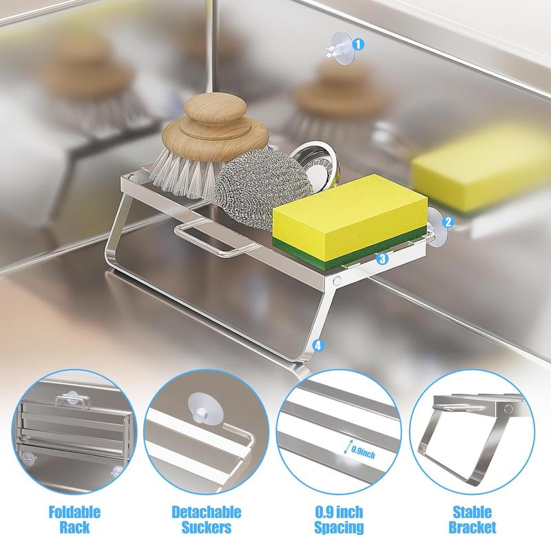 1 Pc 304 Stainless Steel Foldable Drying Holder for Inside Kitchen Sink Organizer for Storage Sponge, Brushes Drying Rack Small Dish Drainer 7.8