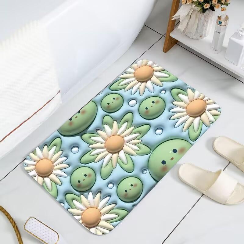 3D Fruit & Flower Pattern Bath Mat, 1 Count Non-slip Soft Absorbent Bathroom Mat, Decorative Carpet for Home Bathroom Kitchen