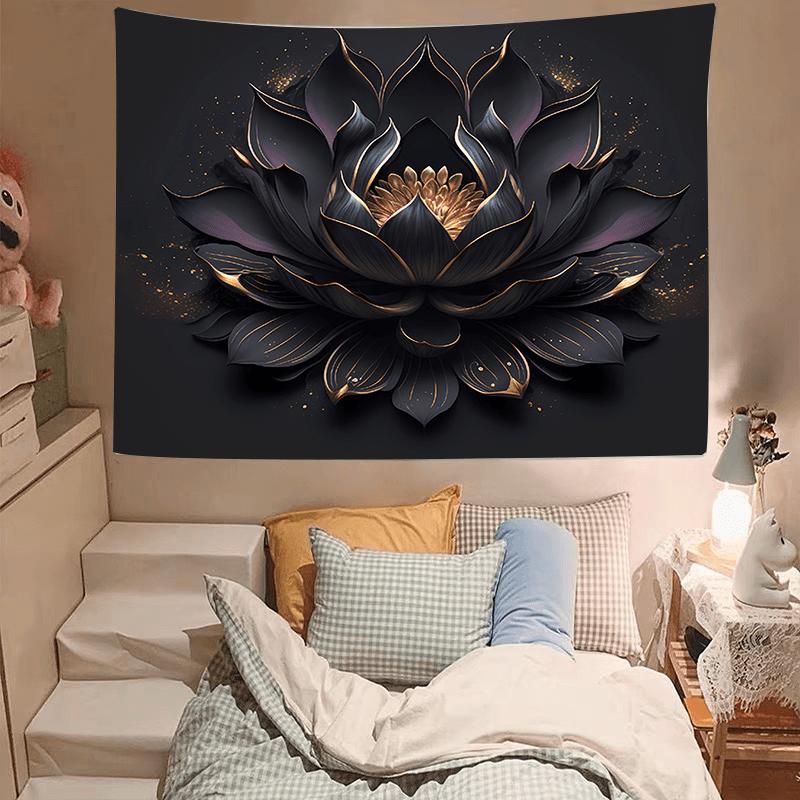 Black Lotus Tapestry, Black Tapestry For Bedroom Polyester Decoration For Bedroom Home Party Indoor And Outdoor Perfect Festival Gifts For Yourself And Your Friends