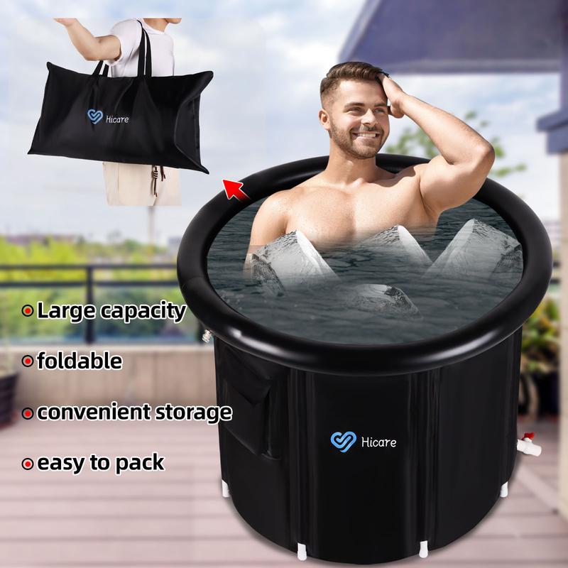 30'' Extra Large Ice Bath Tub for Athletes with lid,phone pocket: 120 Gallons Cold Plunge Pool Outdoor, Portable Ice Pod for Adults, Inflatable Ice Tub Barrel Cold Therapy Freestanding Bath ice bath