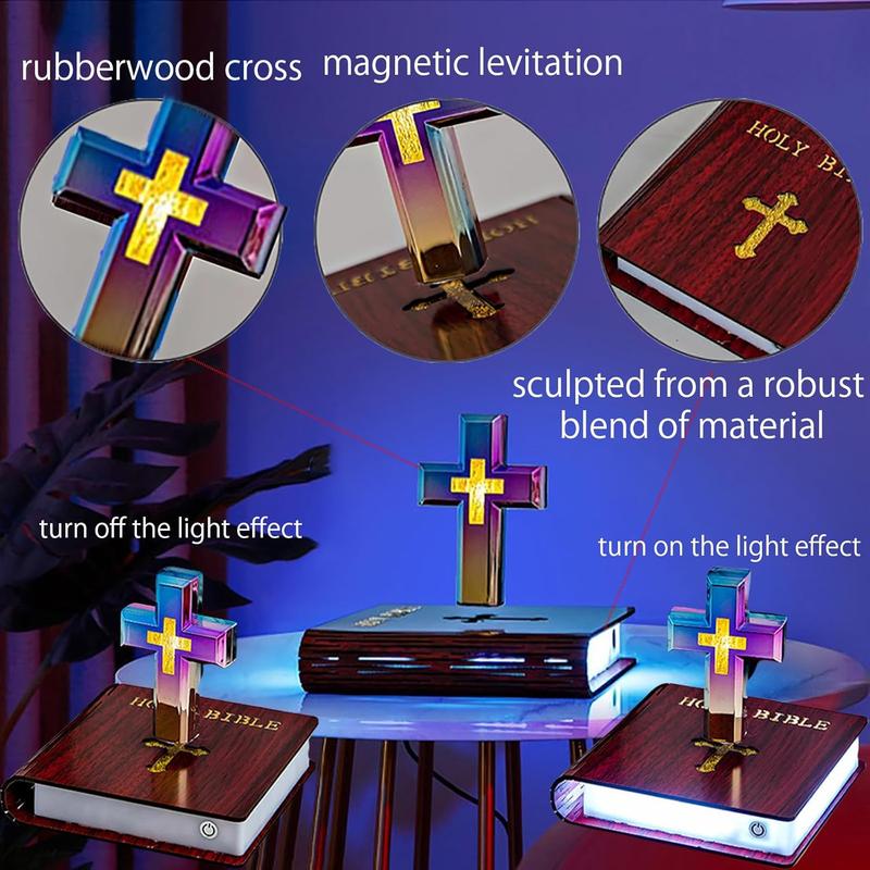 Handmade Levitating Cross, Floating Cross Lamp, Magnetic Levitating Holy Cross Bible Nightlight, Floating Cross Magnetic on Bible Nightlight Decoration for Christian Girl