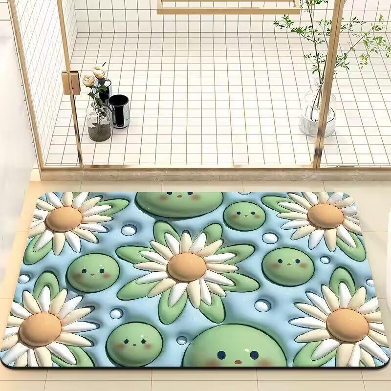 3D Fruit & Flower Pattern Bath Mat, 1 Count Non-slip Soft Absorbent Bathroom Mat, Decorative Carpet for Home Bathroom Kitchen