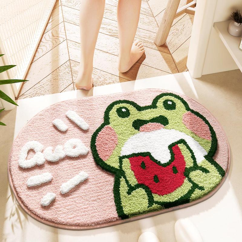 Cute Frog Prince Pattern Bathroom Mat, Non-slip Soft Absorbent Bathroom Rug, Comfortable Floor Mat for Shower, Laundry Room, Room Decor