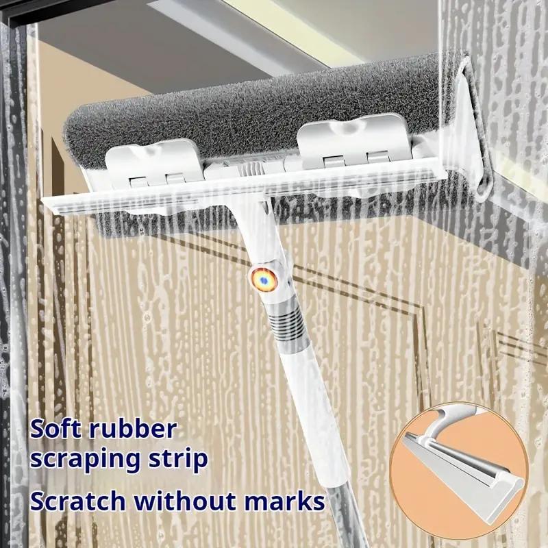 2 in 1 Window Cleaning Brush, 1 Count Manual Glass Door Cleaner with Extendable Handle & 2 Replacement Cloths, Glass Wiper for Home