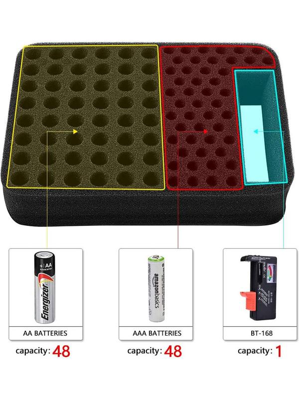 Battery Organizer Storage Box Case Holder, Battery Storage Box with Battery Tester, Travel Organizer for 48 x AA, 48 x AAA Total 96 Batteries