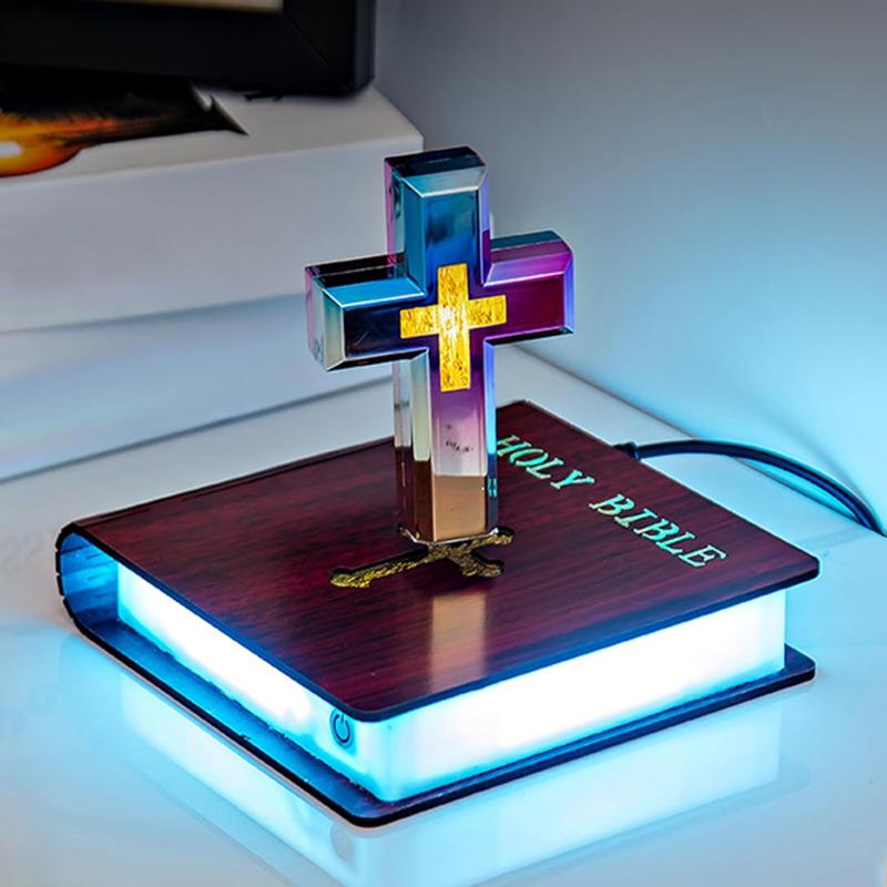 Handmade Levitating Cross, Floating Cross Lamp, Magnetic Levitating Holy Cross Bible Nightlight, Floating Cross Magnetic on Bible Nightlight Decoration for Christian Girl