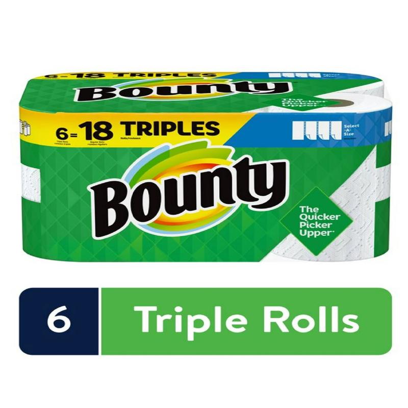 Bounty Select-A-Size Paper Towels, White, 6 Triple Rolls = 18 Regular Rolls, 6 Count