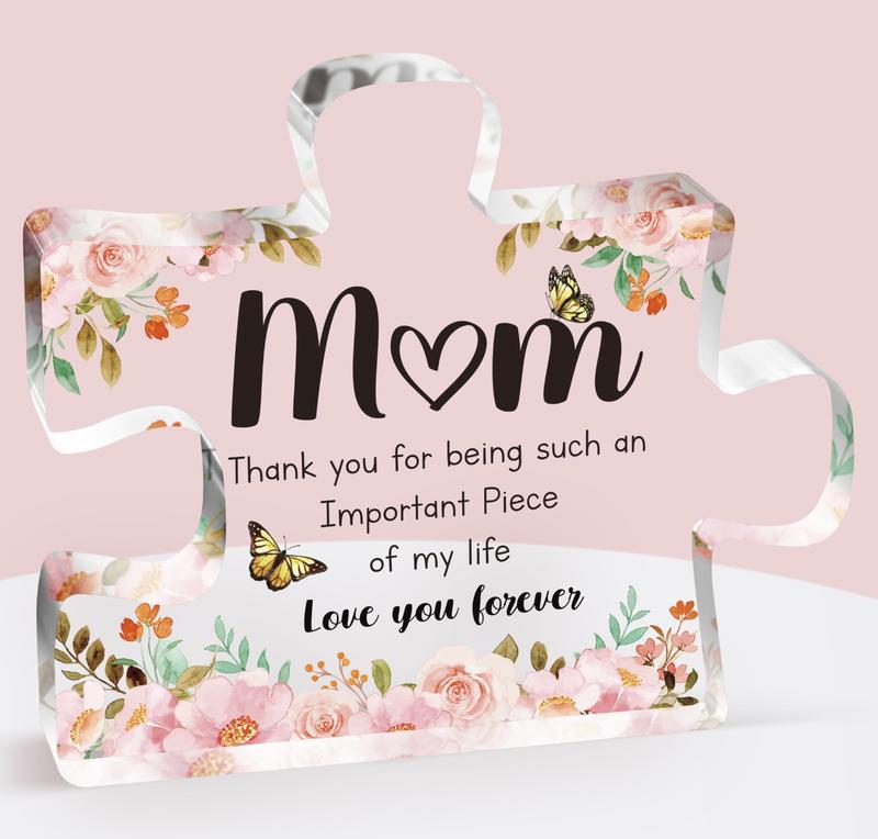 Mom Love Your Forever Gifts for Mom - Delicate Mom Christmas Gifts from Daughter Son - Engraved Acrylic Block Puzzle Piece - Thanksgiving Birthday Christmas Gifts for Mom Ideas