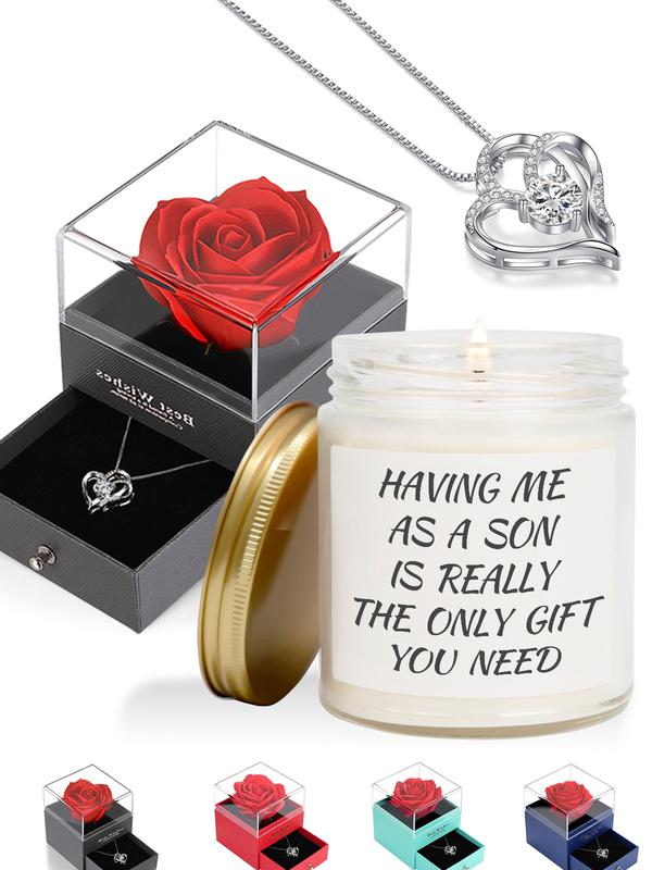 2 Piece Gifts Set For Women Wife , Lavender Aroma Scented Candle With Heart Necklace Rose Box,Gifts For Mom Dad Wife Women , Funny Unique Ideal Gifts for Mother's Day Father's Day Valentine's Day Anniversary Birthday Christmas Stocking Stuffers