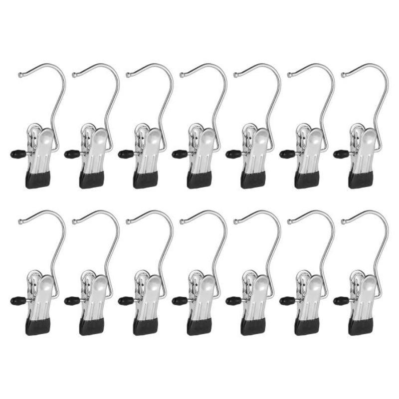 Anti-rust Clothespin, 14pcs set Space-saving Clothes Storage Hanging Travel Hook, Lightweight  Stainless Steel Clothes Hanger for Home Dormitory Balcony Kitchen