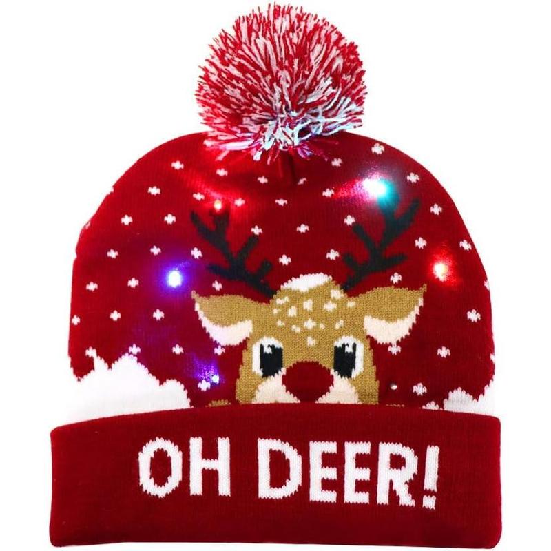 Light Up Christmas Hat, LED Christmas Beanie Unisex Knitted Beanie Holiday Hat for Xmas Party